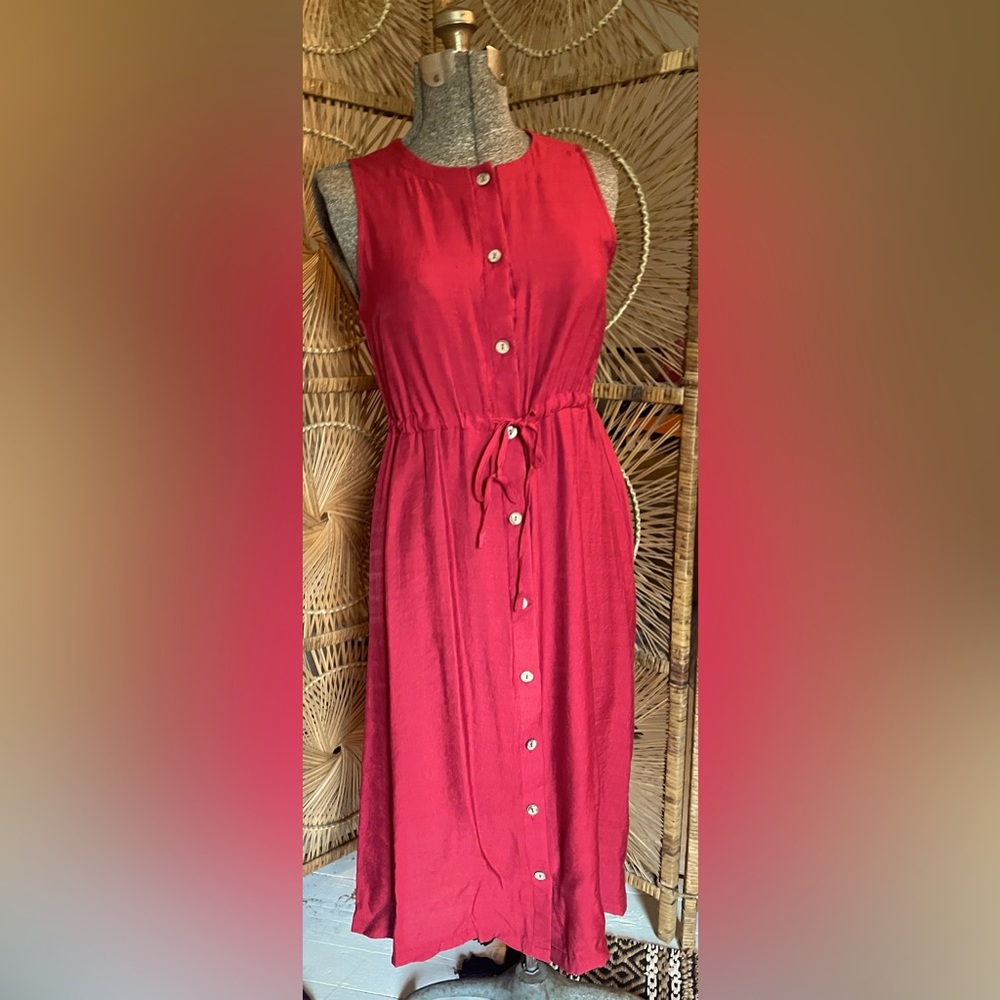 Miss Sparkling Red Casual Dress with Drawstring and Buttons